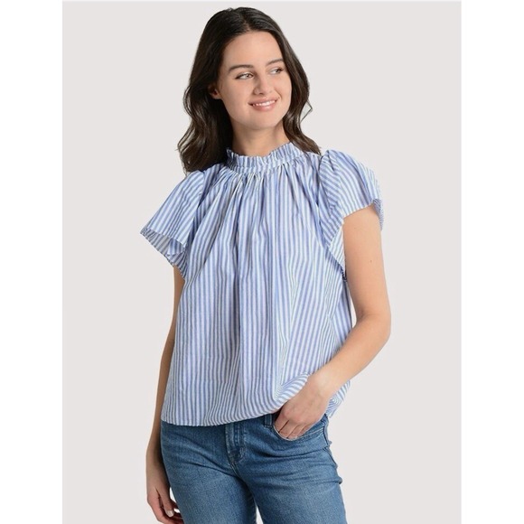 Trovata Birds Of Paradis Carla Highneck Shirt XS Stripes Flutter Sleves #AA6-2 - Picture 1 of 11